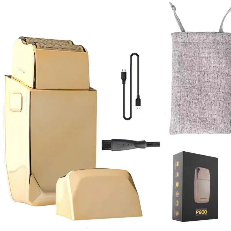 Gold-coloured cordless hair clipper with 25W power output for barbershop use