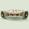 Collapsible cloth cat tunnel in choice of colours showing folded and unfolded states