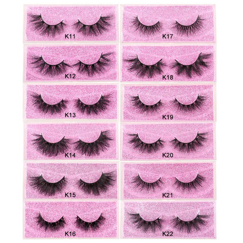 Imitation false eyelashes made from mink fur for thick lashes, available in 22 styles including 10Style to 22Style
