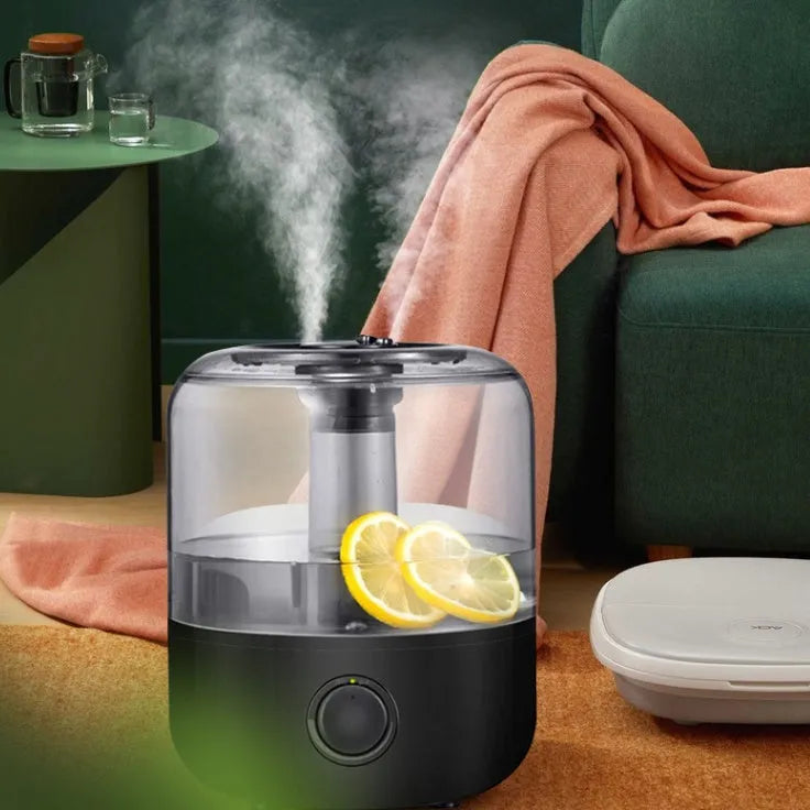 Black and white compact 3-litre ultrasonic humidifier for bedroom with quiet operation