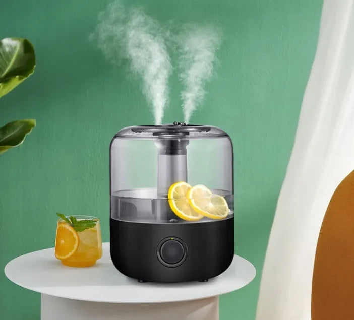 Black and white compact 3-litre ultrasonic humidifier for bedroom with quiet operation