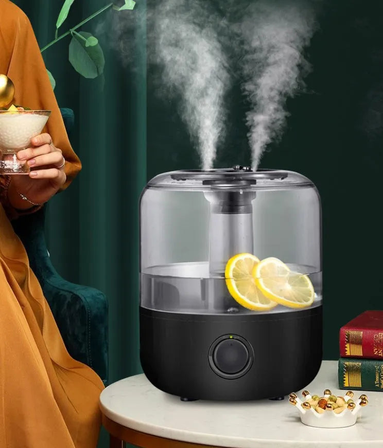 Black and white compact 3-litre ultrasonic humidifier for bedroom with quiet operation