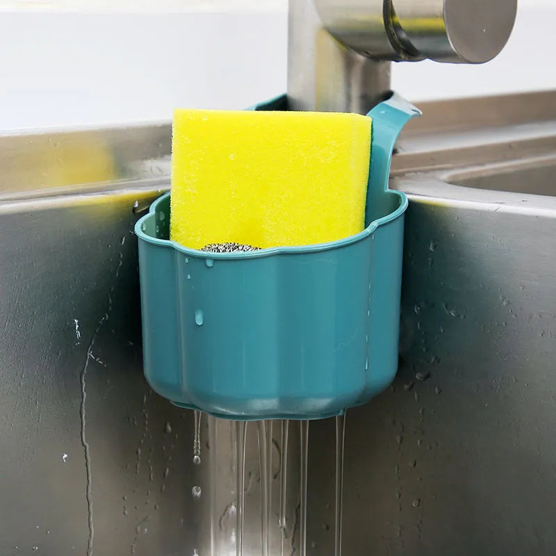 Nordic style plastic sink drain basket in dark blue measuring 20cm long
