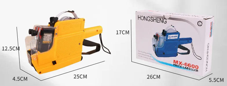 Manual supermarket price labelling machine in blue, red or yellow with bidirectional printing