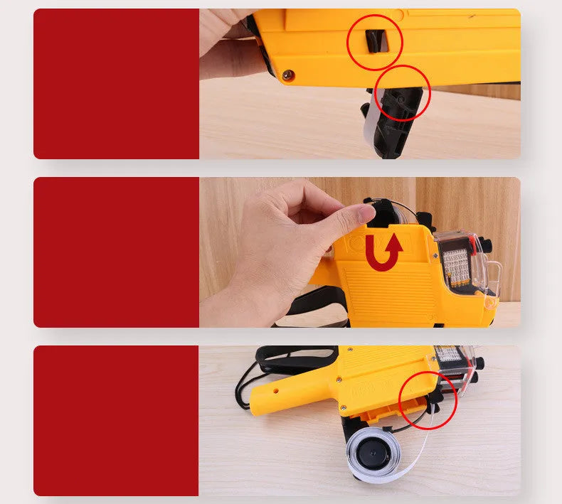 Manual supermarket price labelling machine in blue, red or yellow with bidirectional printing