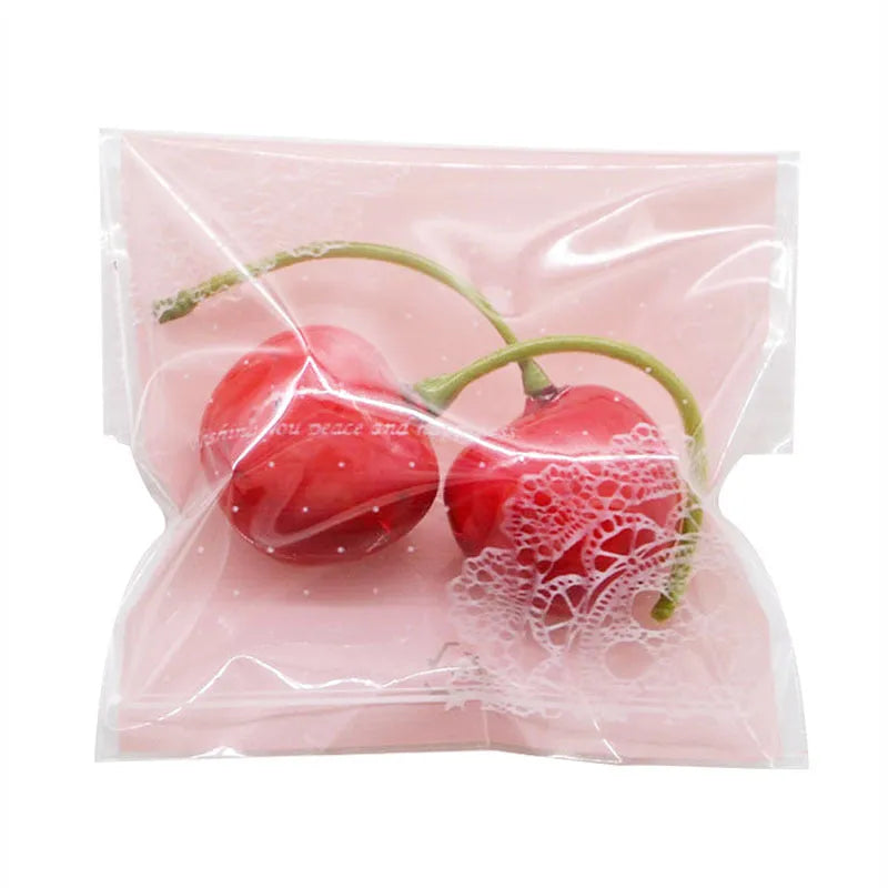 Pink self-adhesive plastic packaging bags for handmade soap, 7x7 cm with 3 cm flap