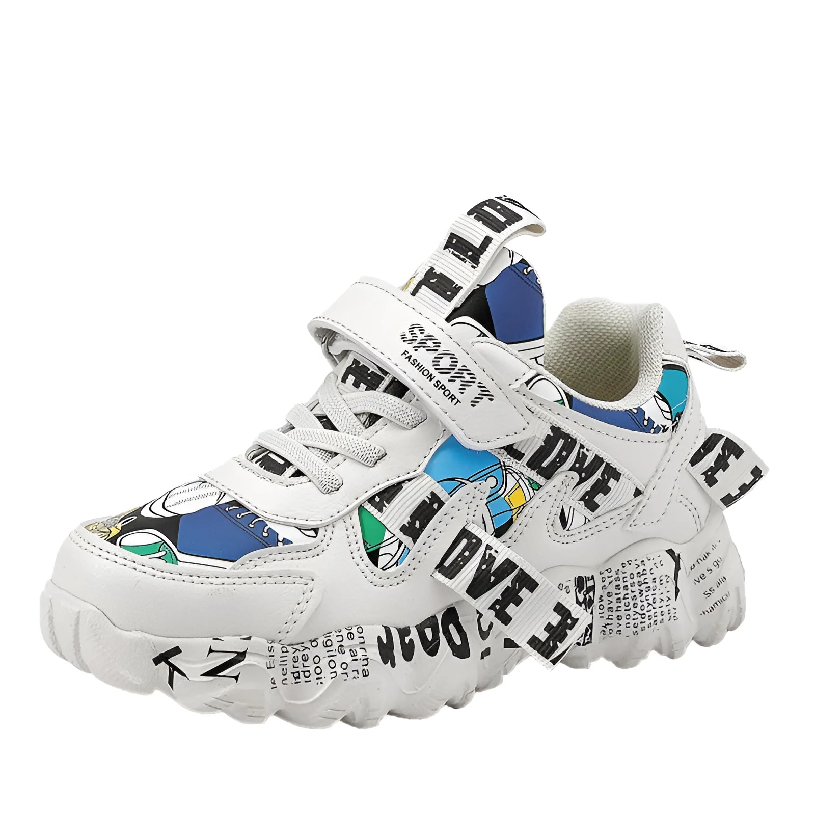 Children's Velcro sneakers in beige blue colour with rubber sole for sports and casual wear