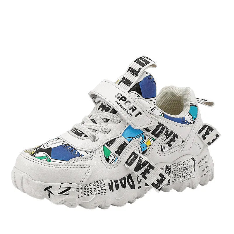 Children's Velcro sneakers in beige blue colour with rubber sole for sports and casual wear