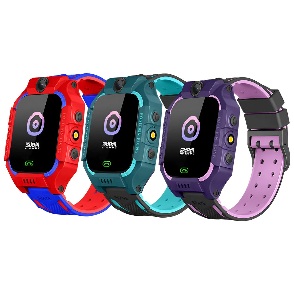 Z6 Q19 children's smart watch in green, purple, or red with a 1.44-inch touch screen on a wrist.
