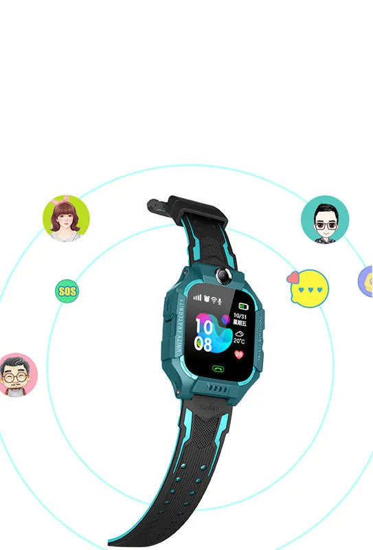 Z6 Q19 children's smart watch in green, purple, or red with a 1.44-inch touch screen on a wrist.