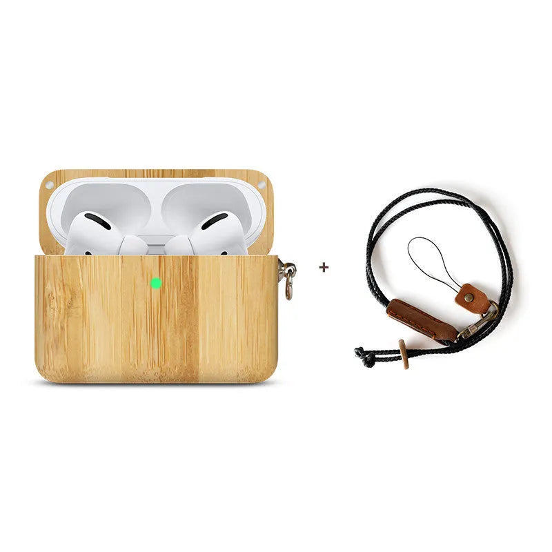 Solid hardwood Bluetooth earphone sleeve case compatible with Apple iPhones in various wood finishes.