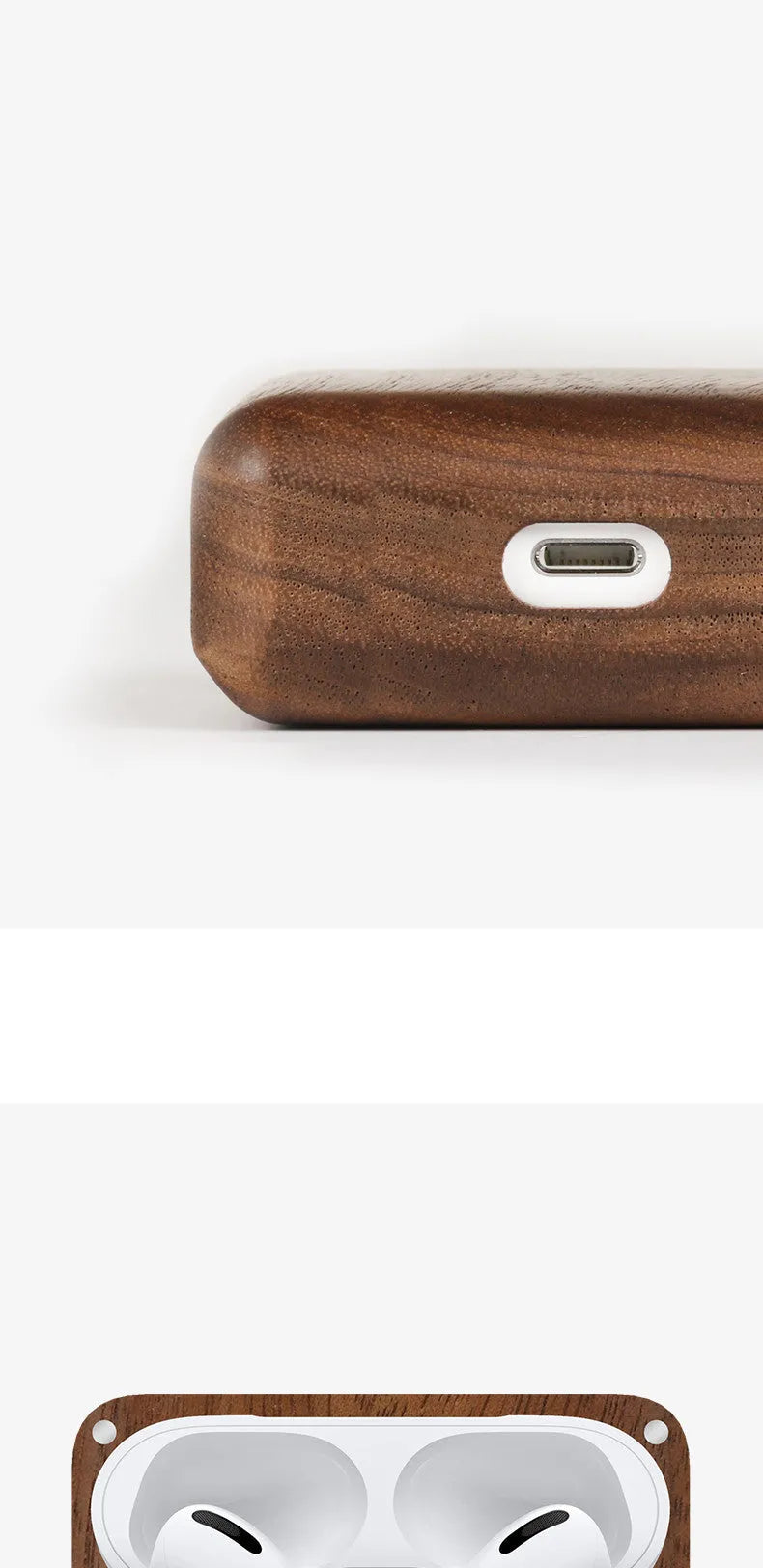 Solid hardwood Bluetooth earphone sleeve case compatible with Apple iPhones in various wood finishes.