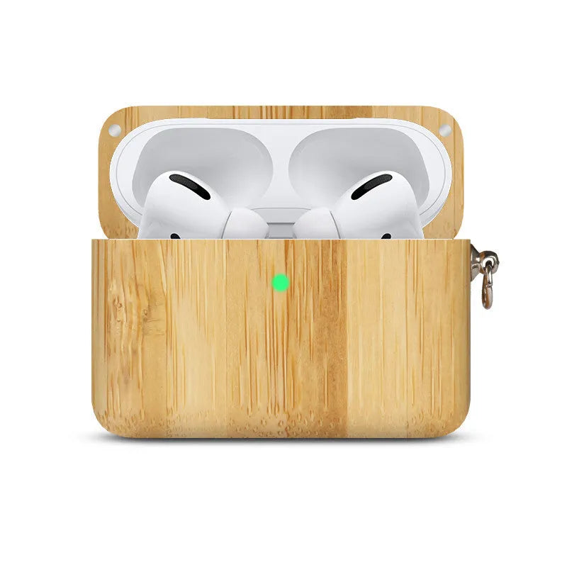 Solid hardwood Bluetooth earphone sleeve case compatible with Apple iPhones in various wood finishes.
