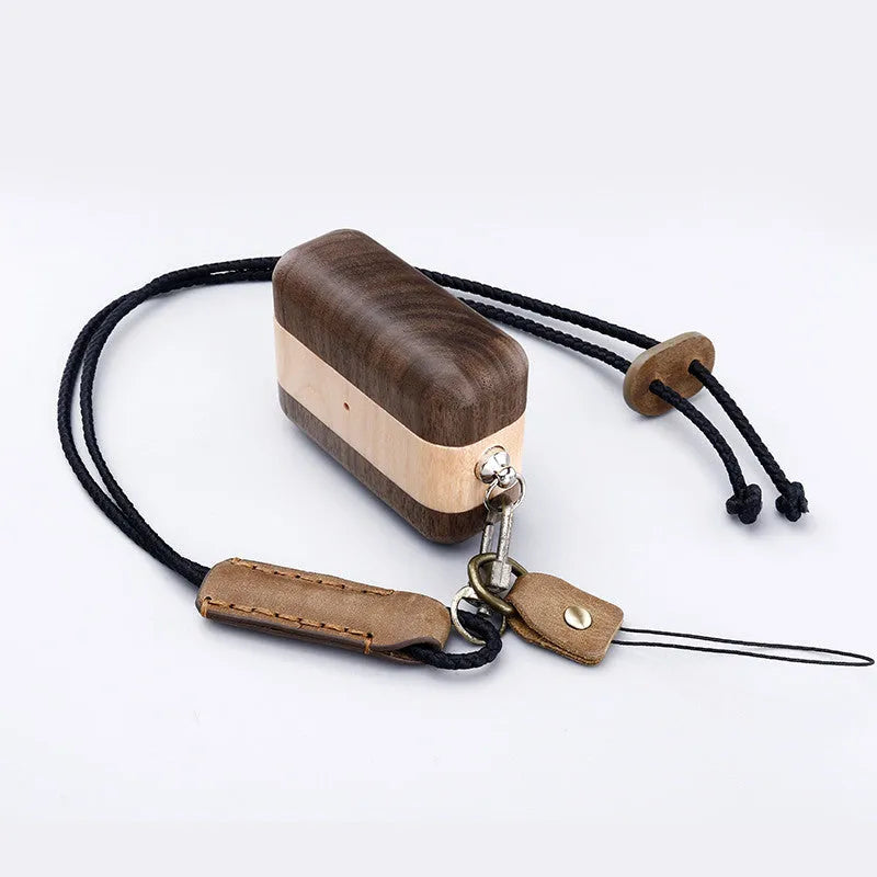 Solid hardwood Bluetooth earphone sleeve case compatible with Apple iPhones in various wood finishes.