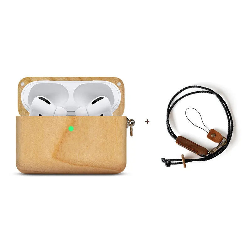 Solid hardwood Bluetooth earphone sleeve case compatible with Apple iPhones in various wood finishes.