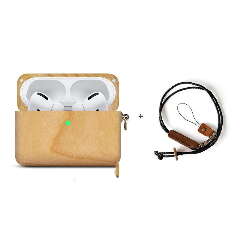 Solid hardwood Bluetooth earphone sleeve case compatible with Apple iPhones in various wood finishes.