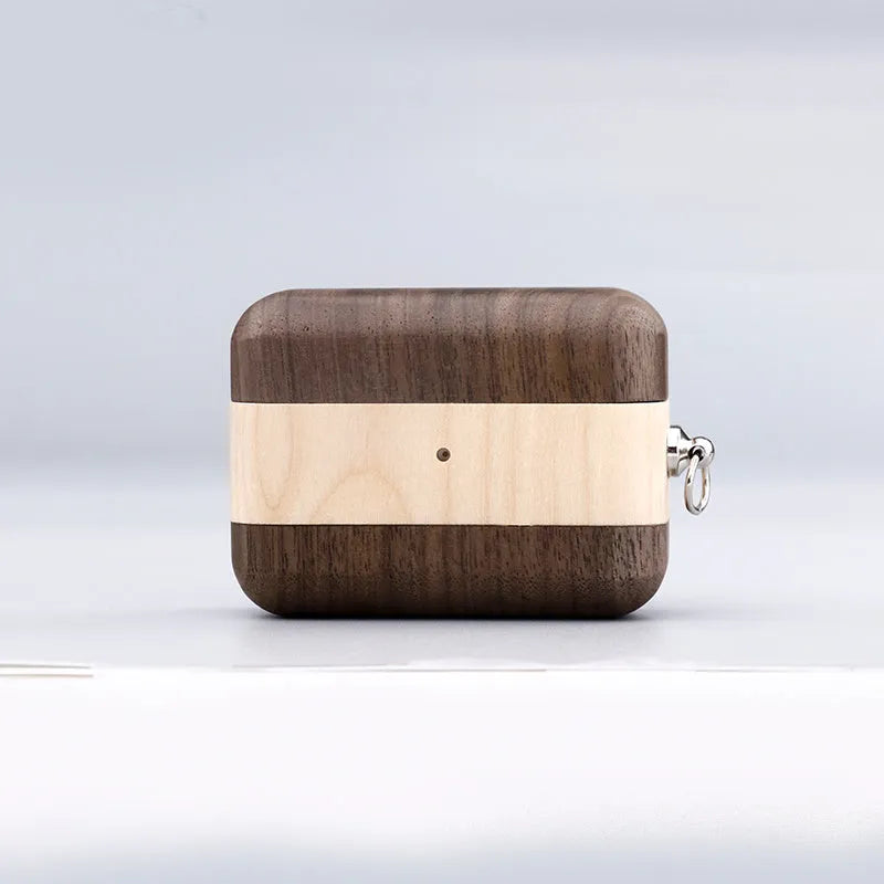 Solid hardwood Bluetooth earphone sleeve case compatible with Apple iPhones in various wood finishes.