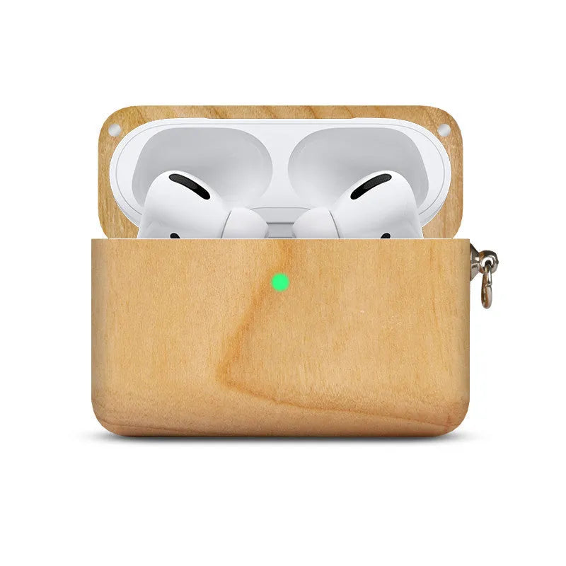 Solid hardwood Bluetooth earphone sleeve case compatible with Apple iPhones in various wood finishes.