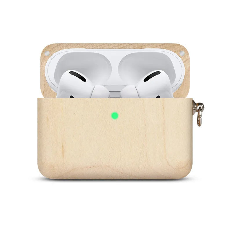 Solid hardwood Bluetooth earphone sleeve case compatible with Apple iPhones in various wood finishes.