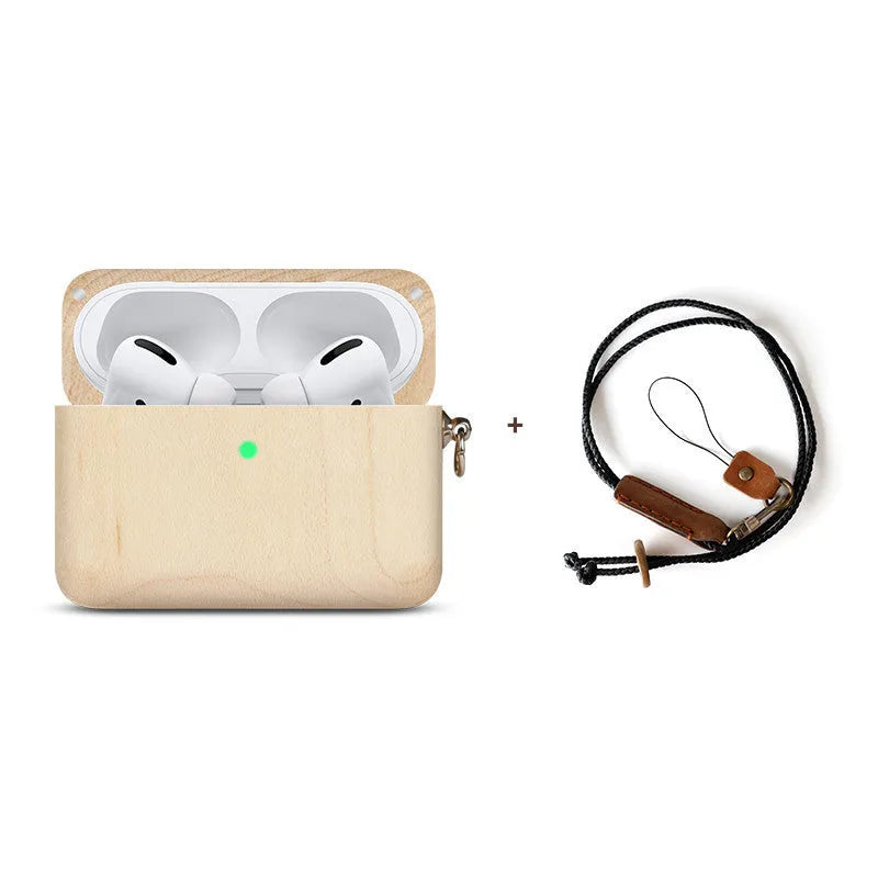 Solid hardwood Bluetooth earphone sleeve case compatible with Apple iPhones in various wood finishes.