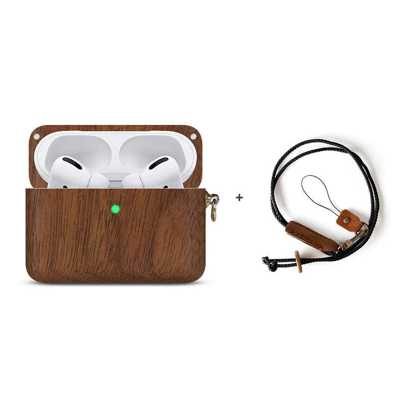 Solid hardwood Bluetooth earphone sleeve case compatible with Apple iPhones in various wood finishes.