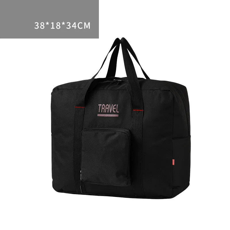 Foldable large capacity canvas travel bag in grey with soft handle and zipper pocket