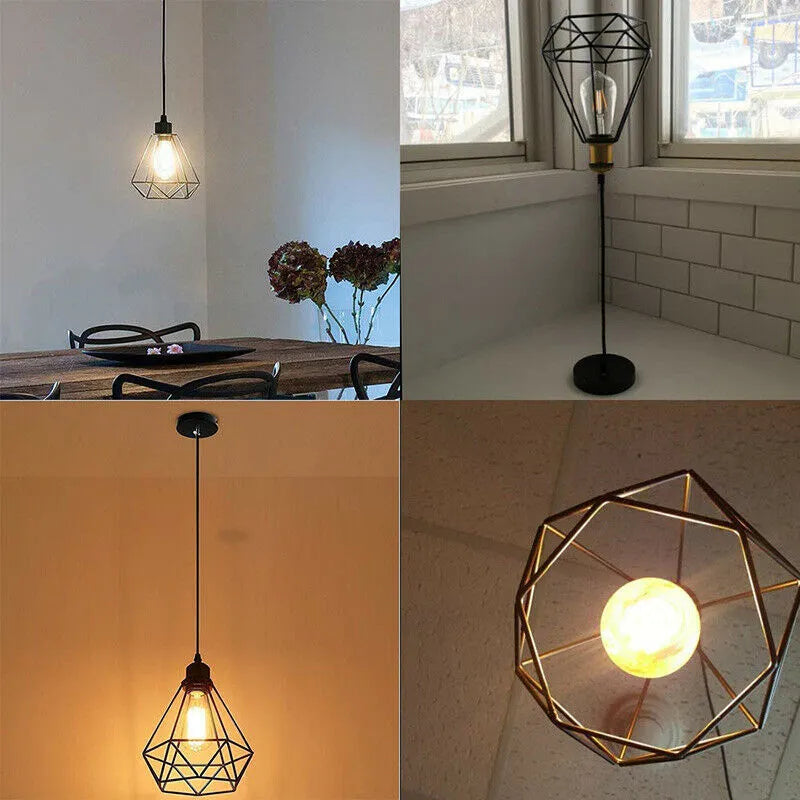 Black iron Nordic retro hanging chandelier with LED light and retractable design
