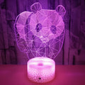 Panda colorful LED 3D night light with remote control showing seven colour gradient on a bedroom shelf
