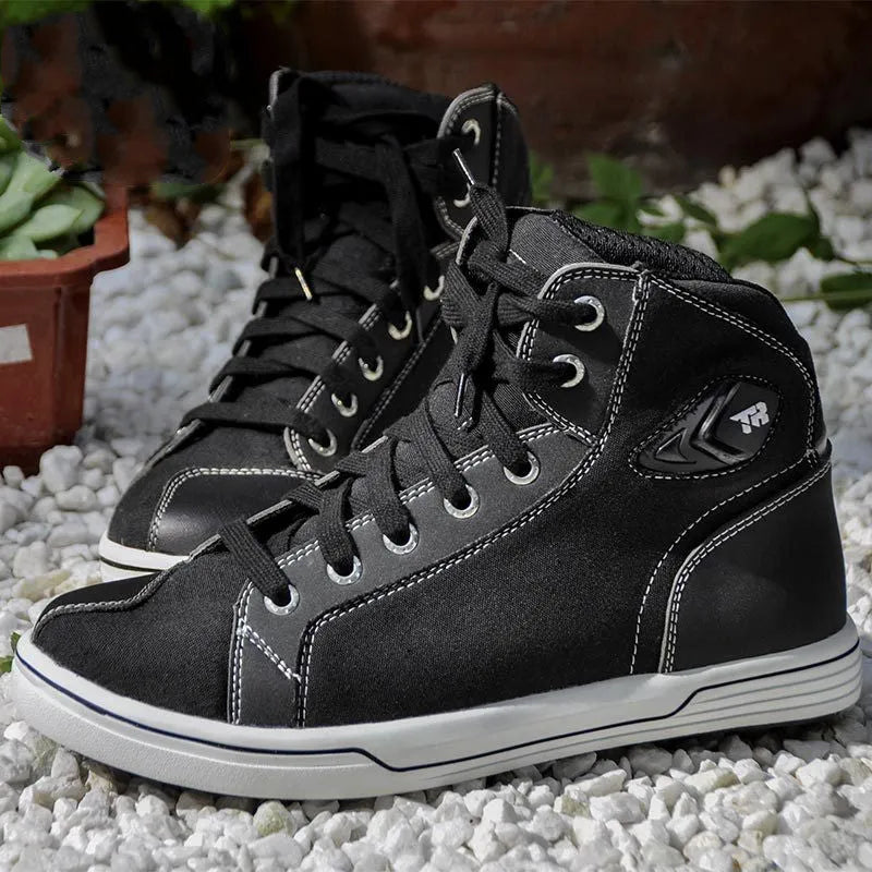Black and grey motorcycle casual short boots for summer riding with anti-fall construction