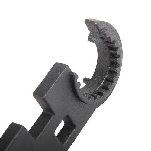Black all-steel combination wrench with a dual-head design on a plain background.