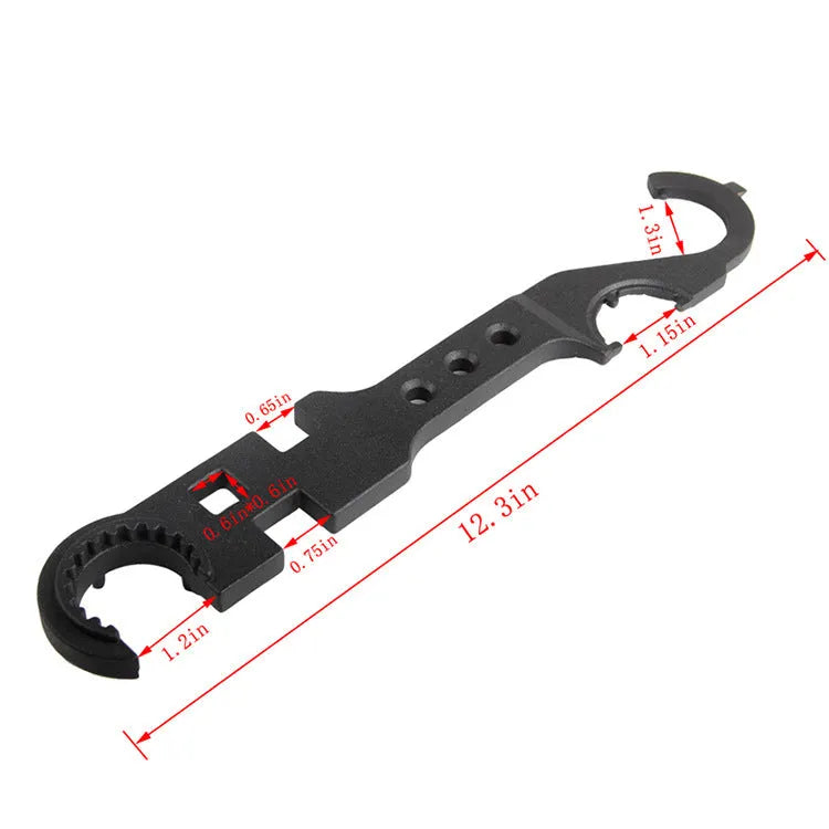 Black all-steel combination wrench with a dual-head design on a plain background.