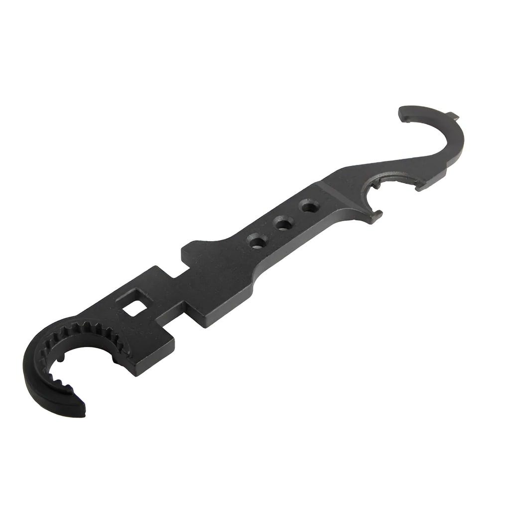 Black all-steel combination wrench with a dual-head design on a plain background.