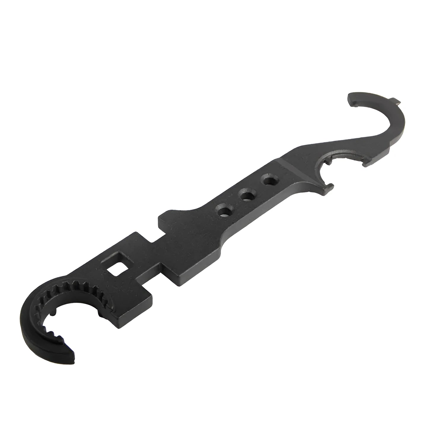 Black all-steel combination wrench with a dual-head design on a plain background.