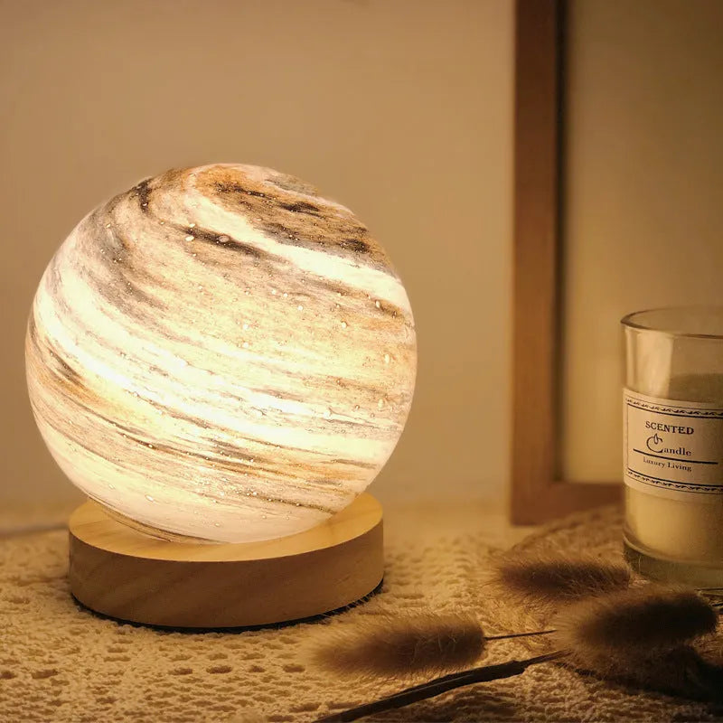 Nordic style bedside table lamp with glass shade and USB power cable in choice of seven colours