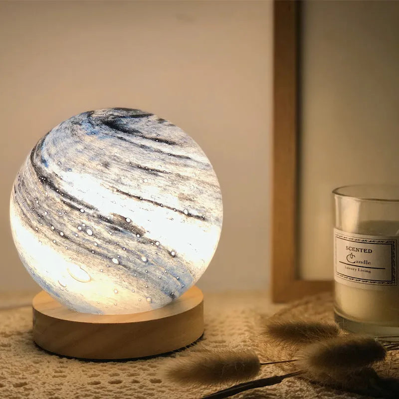 Nordic style bedside table lamp with glass shade and USB power cable in choice of seven colours