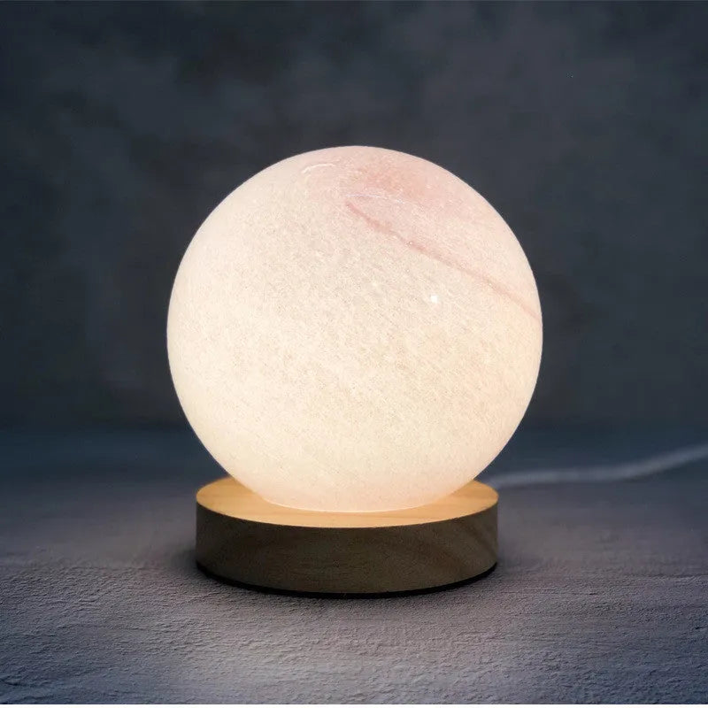 Nordic style bedside table lamp with glass shade and USB power cable in choice of seven colours