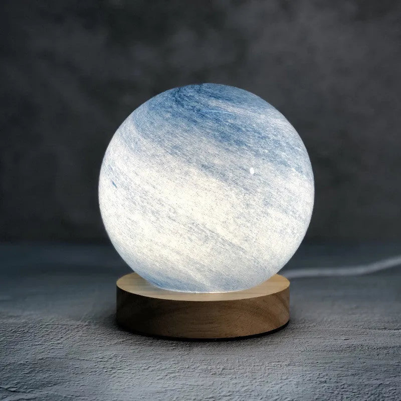 Nordic style bedside table lamp with glass shade and USB power cable in choice of seven colours