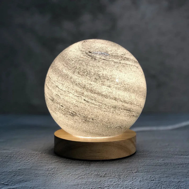 Nordic style bedside table lamp with glass shade and USB power cable in choice of seven colours