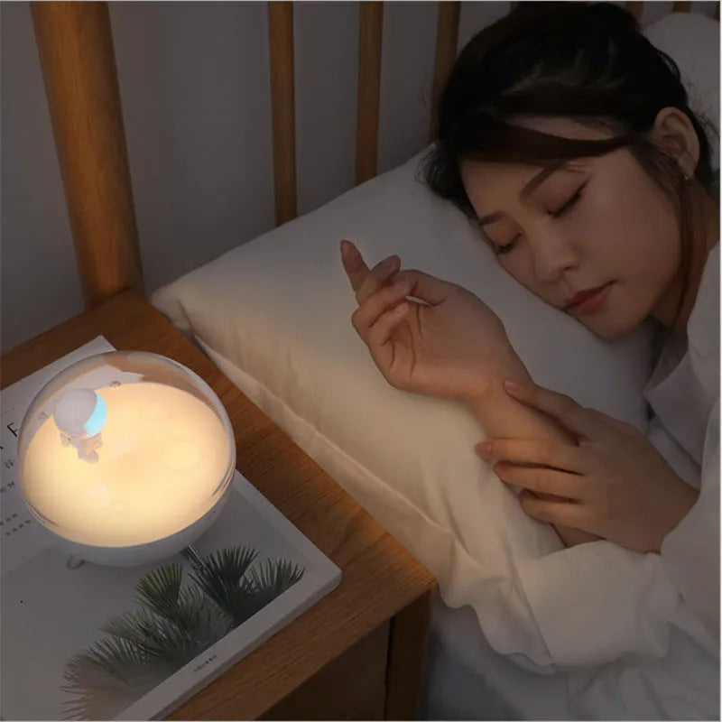 USB desk lamp night light in blue or white with plastic shade and modern design
