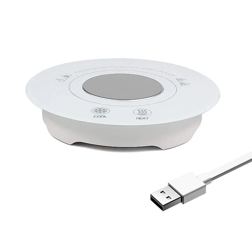 USB-powered hot and cold coaster for desk drink temperature control in black or white colour