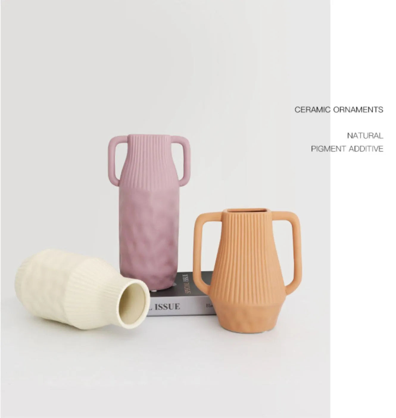 Nordic Morandi ceramic vase with hammer texture in beige glaze colour