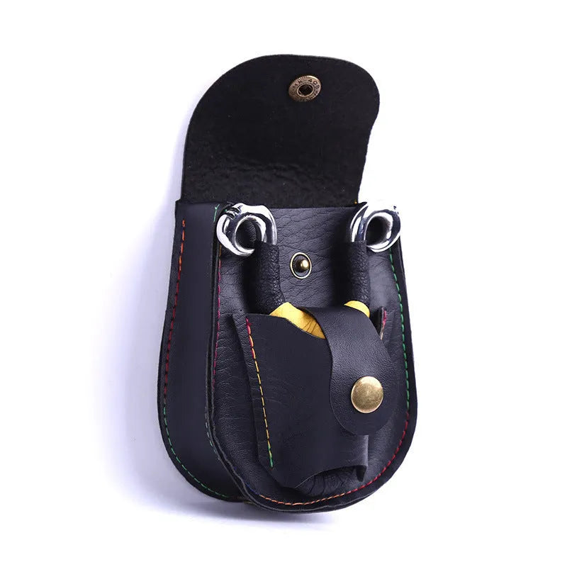 Leather slingshot belt bag with steel balls and marbles, black colour, outdoor use