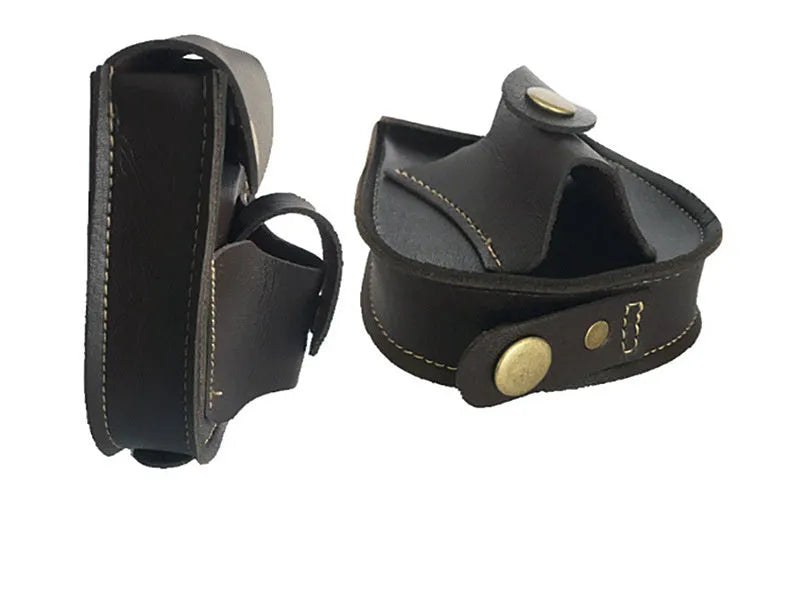 Leather slingshot belt bag with steel balls and marbles, black colour, outdoor use