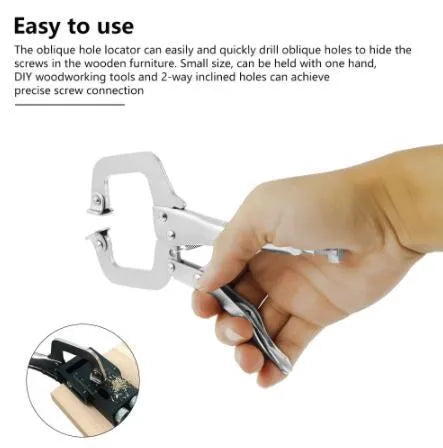 Black aluminium woodworking perforation locator tool with drill bits for board connection installation