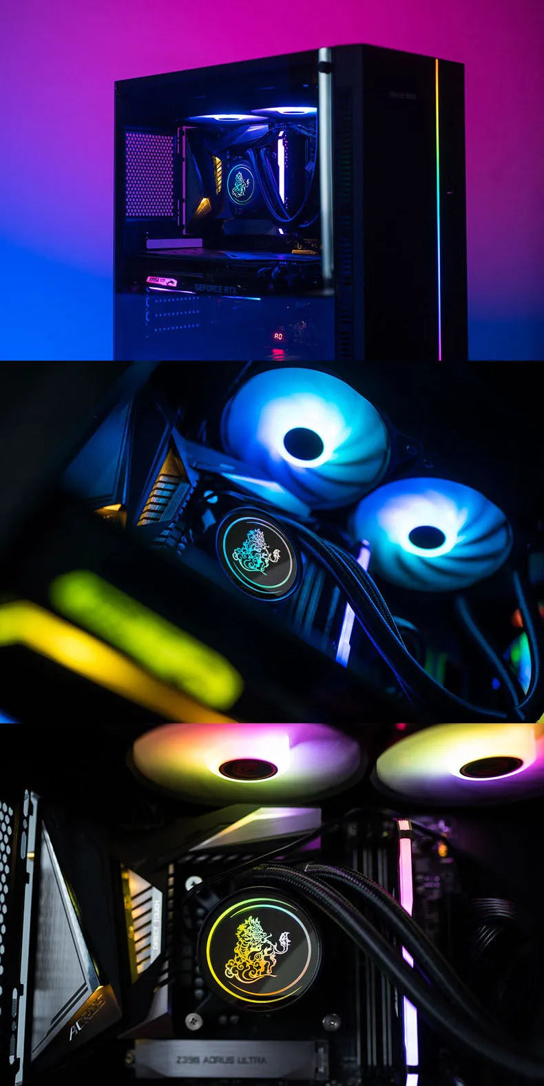 Kirin 240mm colourful ARGB CPU water cooling radiator with copper-aluminium fins and fan