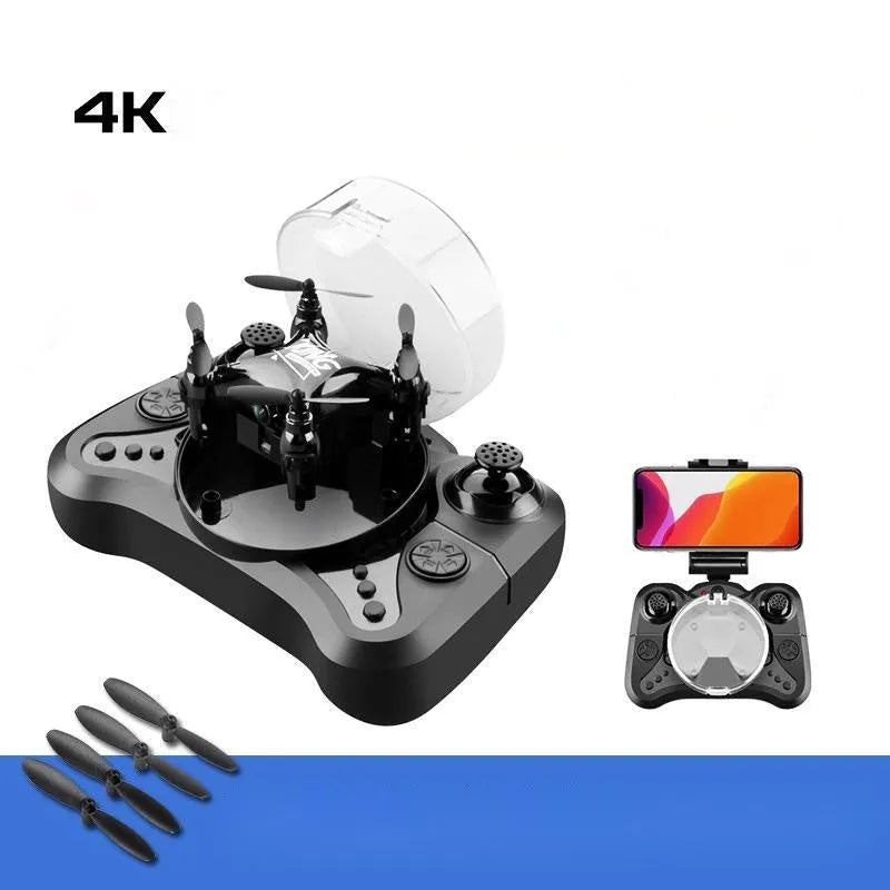 30cm fixed height remote control aircraft in bright gold colour with four blades and handle remote control