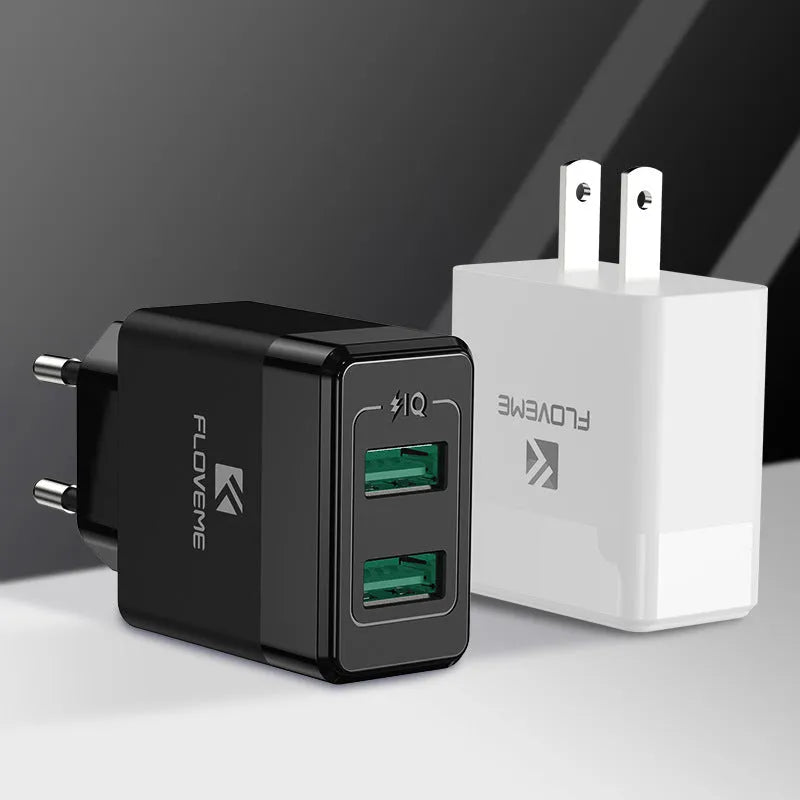 Black and white dual-standard travel charger with European and American plugs for mobile phone USB charging