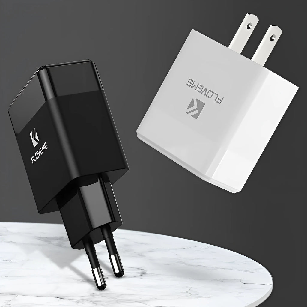 Black and white dual-standard travel charger with European and American plugs for mobile phone USB charging