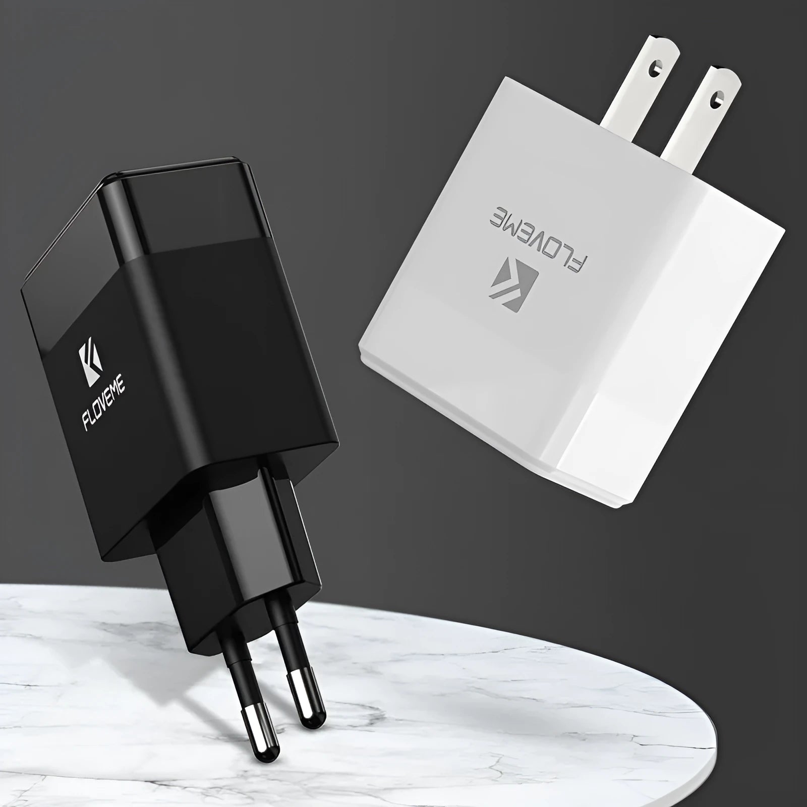 Black and white dual-standard travel charger with European and American plugs for mobile phone USB charging