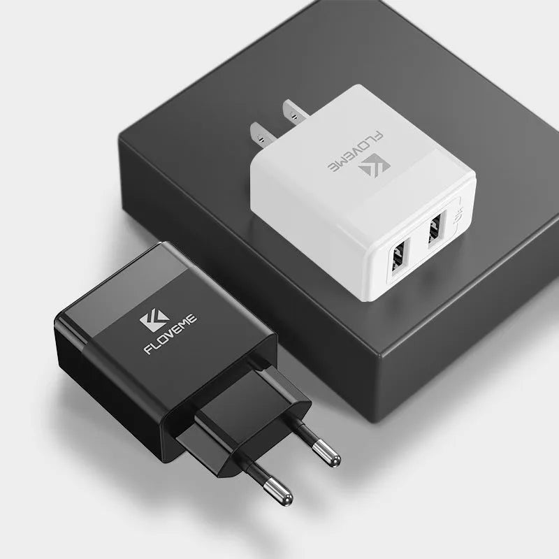 Black and white dual-standard travel charger with European and American plugs for mobile phone USB charging